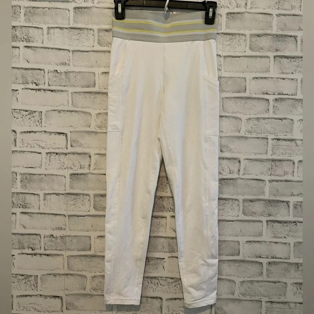 Aerie Chill Play Move white high waist stripe waistband leggings Medium